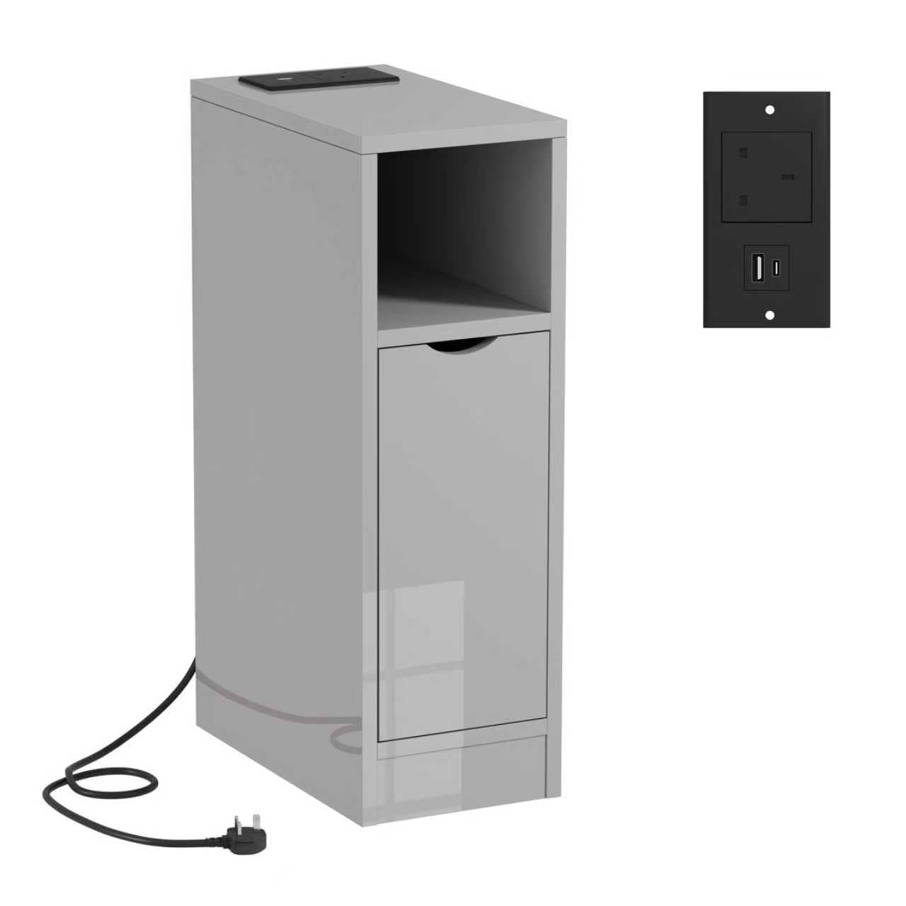 Pantanal 20CM Slim Bedside Table Cabinet with Charging Station, Modern Narrow Bed Side Table End Table Small Nightstand Wood with 2 USB Ports & Power Sockets for Bedroom Living Room โ image 1