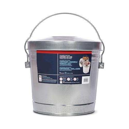6-Gallon Galvanized Steel Storage Can with Locking Lid - Airtight, Durable Metal Container for Food...