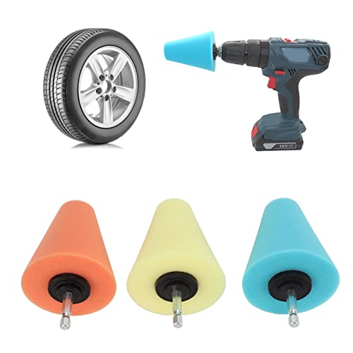 3PCS Wheel Polishing Cone, Hub Buffing Foam Pad Vehicle Polishing Tool Car Care Sponge Motorcycle Wheel Cleaner Boat Hub Polish for Cars, Boats, Motorcycles