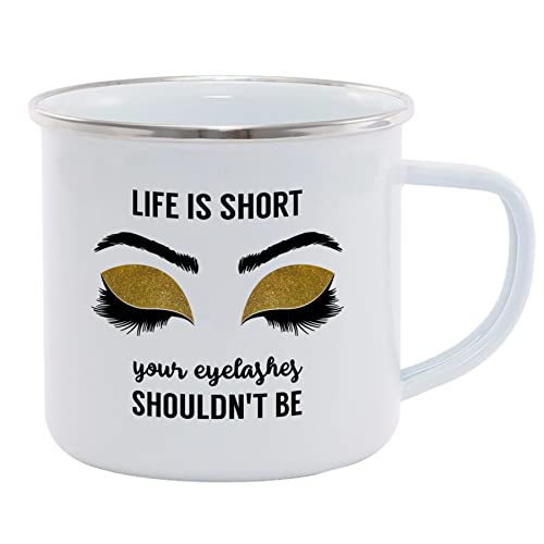 Image of Hippowarehouse Life is Short Your Eyelashes Shouldn't be - Glitter Printed Mug Various Colour Options Ceramic Cup Kitchenware 11oz