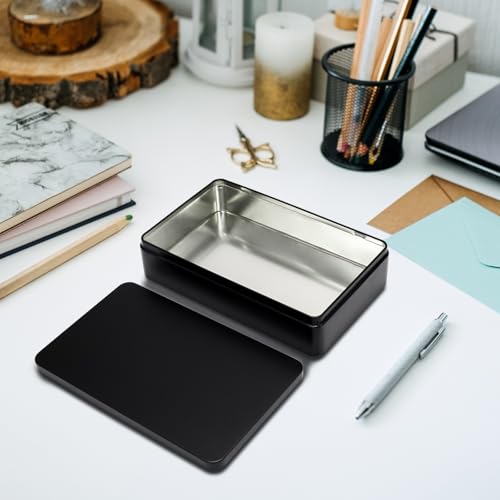Image of 1 Pack Metal Tin Box, 8.5 x 5.3 x 1.9 Inch Rectangular Empty Tin Box (Black)