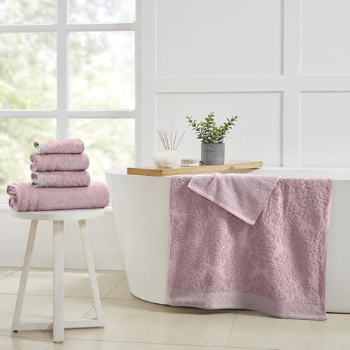 Amrapur Overseas | Damask Jacquard 6 Piece Towel Set with Embellished Border (Dusty Plum) by Amrapur Overseas - Image 4