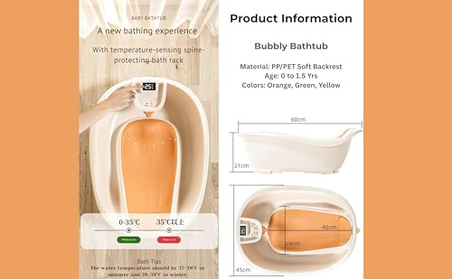 Image of CRADLEVE Digital Baby Bathtub with Temperature Sensor & Anti-Slip Design | Infant Bath Tub with Spine Support Rack, BPA-Free Anti-Bacterial Material, Safe & Comfortable Bath for Newborns (0-2 Years) (Green)