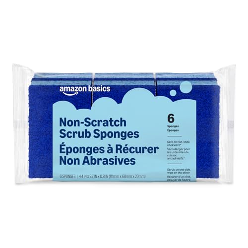 Amazon Basics Non-Scratch Dual-Sided Sponges for Nonstick Pots and Pans, Dish Scrubber, All-Purpose, 6-Pack, Packaging May Vary
