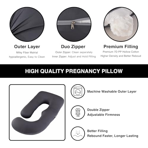 Image of ALLOPERA Pregnancy Pillow, Full Body 57 Inch Maternity Pillow with Removable Washable Cover - Sleep Support for Legs, Back, Neck, Shoulder, HIPS, Belly for Pregnent Women, Black Milk Fiber Cover
