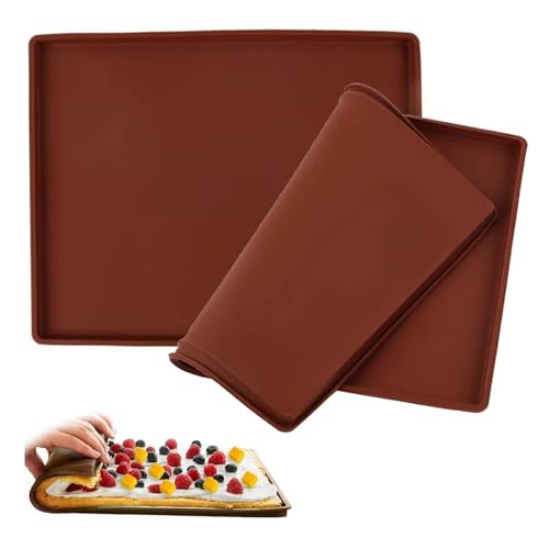 AOOTUERL Tappetino da forno in silicone, 30 x 40 x 1 cm, tappetino da forno per frutta arrotolata svizzera, con raschietto, riutilizzabile, antiaderente, con bordo (marrone)