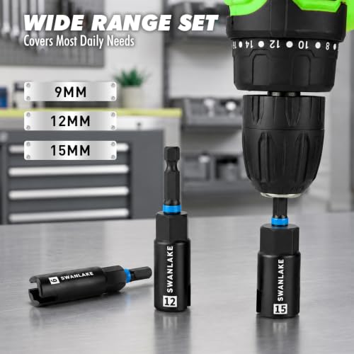 Image of 3-Piece Wing Nut Driver Set, 9mm, 12mm, 15mm, 1 /4 Inch Hex Shank Power Nuts Driver Bit, Wing Nut Socket for Eye Bolt, Hook Bolt Installation, Wire Twisting