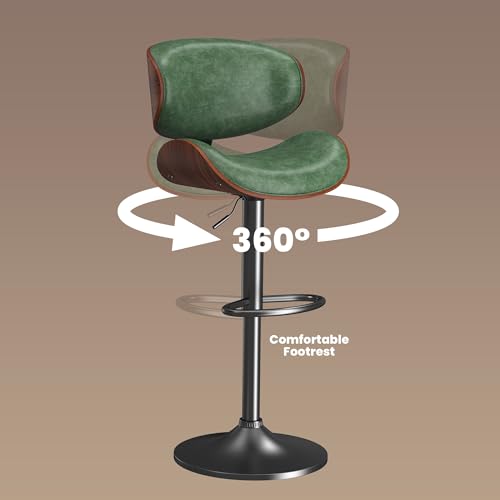 Image of YaFiti Bar Stools Set of 3, Bar Stools for Kitchen Island with Bentwood Back and Leather Seat, Swivel Bar Stools for Kitchen Counter, Bar, Green