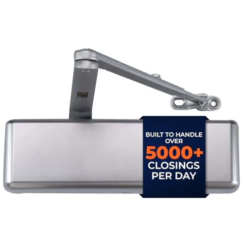 Boomerang D9016 Extra Heavy-Duty Designer Auto Commercial Door Closer Multiple Mount Options Door Closer for Extreme Traffic Areas ADA & UL 3 Hour Fire Rated Aluminum/Silver (US26D)