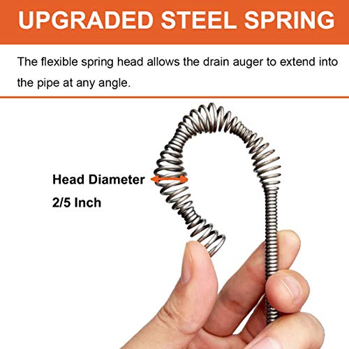 Drain Auger, Clog Remover with Drill Adapter, 25 Feet Flexible Plumbing Snake Use Manually or Powered for Kitchen, Bathroom and Shower Sink, Comes with Gloves (orange) by BACEYIOU - Image 5