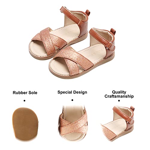 Image of Felix & Flora Toddler Girl Sandals - Flower Girl Dress Shoes Open Toe Little Kid Flats