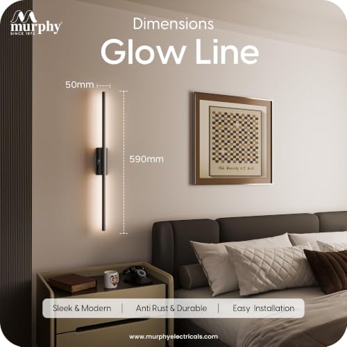 Image of Murphy Glow Line 12W LED Wall Highlighter | 3-in-1 Color Changing (Cool White /Natural White /Warm White) | Premium Black Aluminium Body | Pack of 1 | 2 Year Warranty