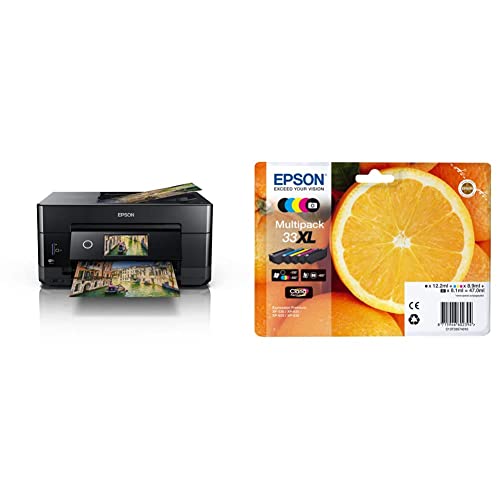 Epson Expression Premium XP-7100 3-in-1-Multifunktionsgerät Drucker (Scannen, Kopieren, WiFi, Ethernet), schwarz & Original 33XL Tinte Orange, Multipack 5-farbig
