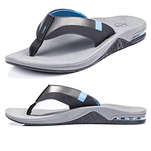 Men's Sport Flip Flops, Arch Support Thong Sandals with Air Cushion for Outdoor Blue Size 10