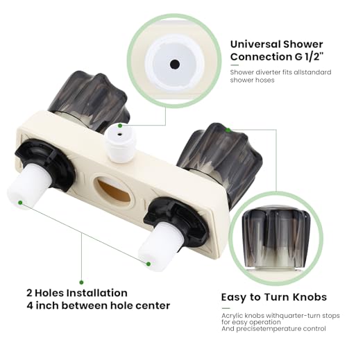 Image of RV Shower Faucet with Hose and Head, RV Outdoor Shower Kits, RV Tub Faucet with Shower Diverter Outdoor Shower Kit Fits for RV /Campers,Travel Trailer,Motorhome (Shower Faucet Kit, Milky White)