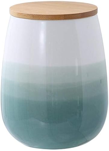 Recipiente de almacenamiento de alimentos, tarros redondos de cerámica para galletas, recipiente de cocina con tapa hermética de bambú, bueno para