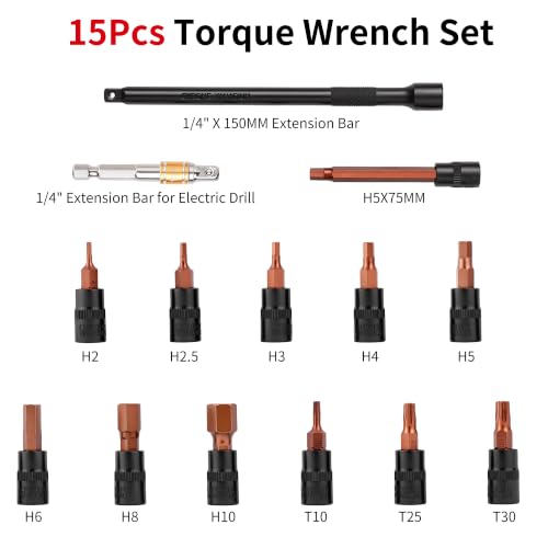 Image of 15Pc 1 /4 inch Bike Torque Wrench Set 20-260In.Lb for Bicycle Motorcycle