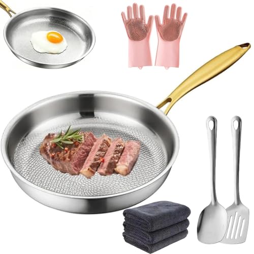 Katatol Titanium Frying Pan Pro, 2026 New Upgraded Thickened 4 Sizes 100% Titanium Pans for Cooking Non Stick with Lid, Up to 500°F, No Coating & Lasts A Lifetime (No Lid, 10.23in)