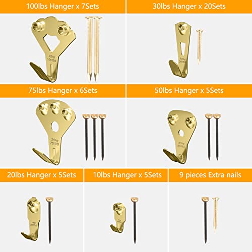 Crweety 129 Pcs Picture Hanging Hooks, Picture Hangers 10-100Lbs, Picture Hanging Hardware, Picture Hooks For Hanging With Nails On Drywall, Picture Hangers For Plaster Wall, Wall Hanging Kit #TOP1