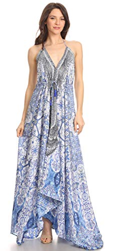 Image of Sakkas Lizi Womens Maxi High-Low Halter Handkerchief Long Dress Beach Party