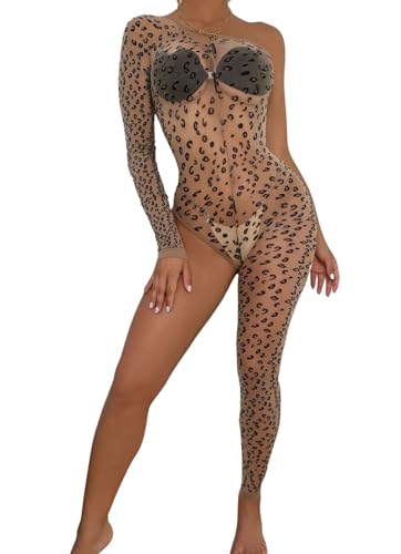 MIZSPISE Body Sexy Femme Léopard Tenue Hot Élastique Bodystocking Lingerie Nuisette Coquine Transparent Combinaison Vêtements de Nuit Bodysuit Taille Unique
