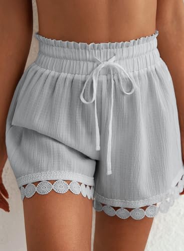Image of Dokotoo Womens Shorts Summer Casual Loose Elastic Waist Drawstring Lace Boho Beach Cover Up Shorts