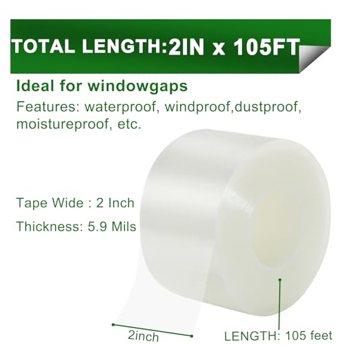 Image of Qoqooice Transparent Window Weather Sealing Tape 2 in x 35 Yards Weather Stripping Residue Free Clear Window Draft Isolation Sealing Film Tape for Windows and Doors Gaps