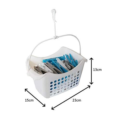 DLux Pack Of 50 Clothes Pegs With Hanging Peg Basket For Washing Line Large Strong Plastic Rust Resistant Clothes Laundry Pegs Clips Grips (White) - Image 2