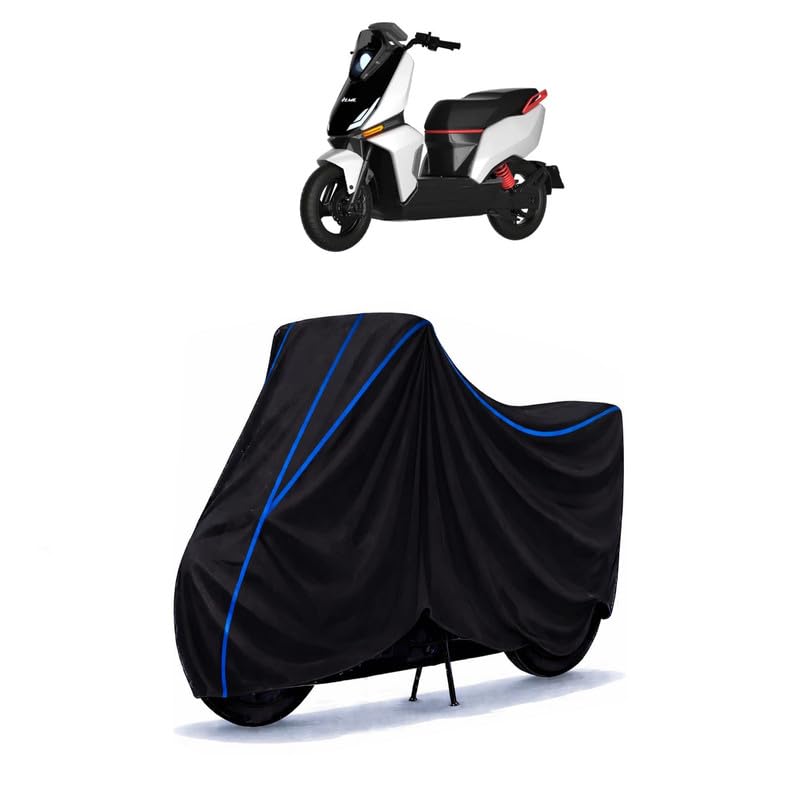 Image of Scooty Cover Water Resistant for LML Star 125 | Universal Scooter & Bike Cover | Heavy Duty UV Dust, Rain & Scratch Protection | Elastic Fit All Weather Indoor Outdoor | Black with Blue Piping