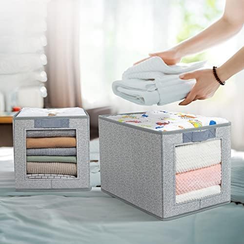 DIMJ Set of 6 Foldable Storage Boxes with Transparent Window, Fabric Storage Basket with Handle, Wardrobe Storage Organiser Boxes for Clothes, Toys, Books - Image 3