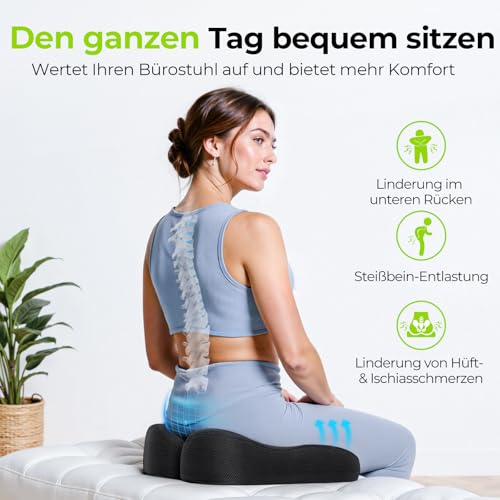 AUVON Konturiertes Sitzkissen Orthopädisch mit Oberschenkel-Entlastungsschräge, Ergonomisches Sitzkissen für Bürostuhl Auto Stuhl - Erhöht Sitzkomfort, Fördert Durchblutung, Entlastet das Steißbein