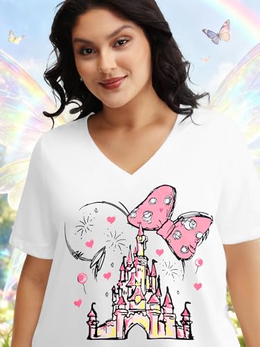 Image of NANYUAYA Plus Size Magic Shirts for Women Castle Kingdom Graphic Magical T Shirt Cute Holiday Princess Tee Vacation Tops