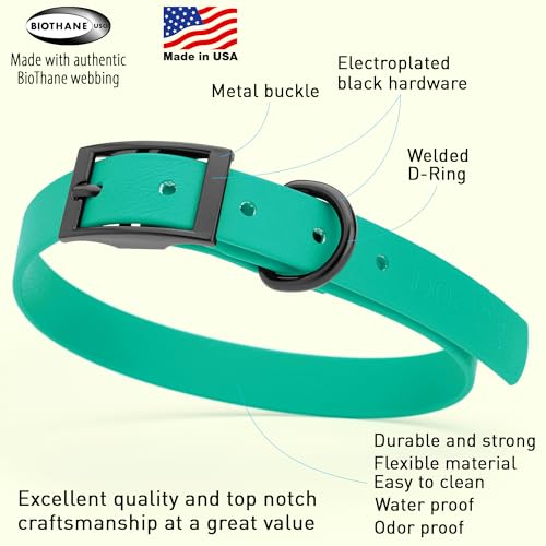 Image of Dogline Biothane Waterproof Dog Collar Strong Coated Nylon Webbing with Black Hardware Odor- Proof for Easy Care Easy to Clean High Performance Fits Small Medium or Large Dogs, Teal
