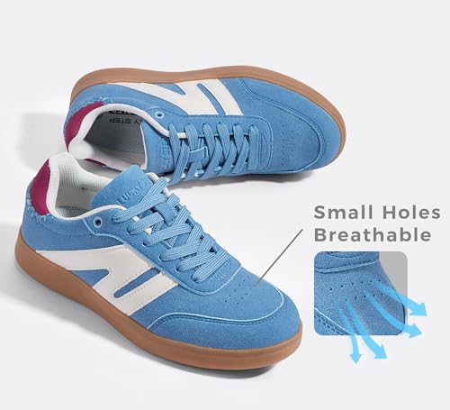 Image of LUCKY STEP Women Classic Retro Gum Sole Fashion Sneakers Casual Tennis Skate Shoe Genuine Leather Walking Footwear Anti Slip Trainers