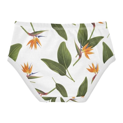 Girls Briefs, Orange Flowers Green Leaves Toddler Panties, Girls Cotton Underwear, 2T–8 Years2