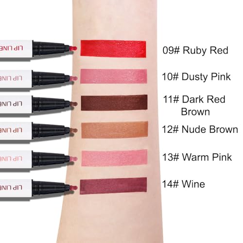 Image of 2Pcs Longwear Liquid Lip Liner Stain Marker Pen Set Long Lasting Waterproof, Dark Ruby Red Matte Semi Permanent 24 Hour Lip Liner and Lipstick Combo, Color Stay Lipliner All Day, Lips Stain peel off
