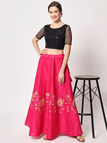 Image of studio rasa Women's Net Sequin Embroidered Sheer Sleeves Readymade Saree Blouse for Wedding Festive Party