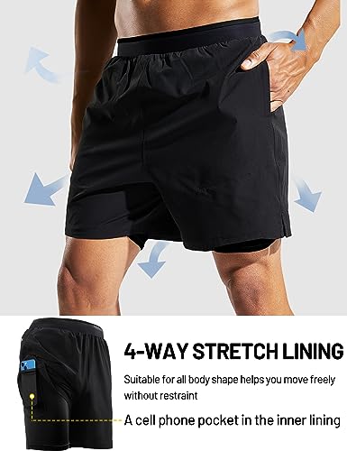 MIER Men's 2 in 1 Running Shorts with Liner 5" Quick Dry Gym Workout Athletic Shorts with Pockets, Lightweight, Breathable4