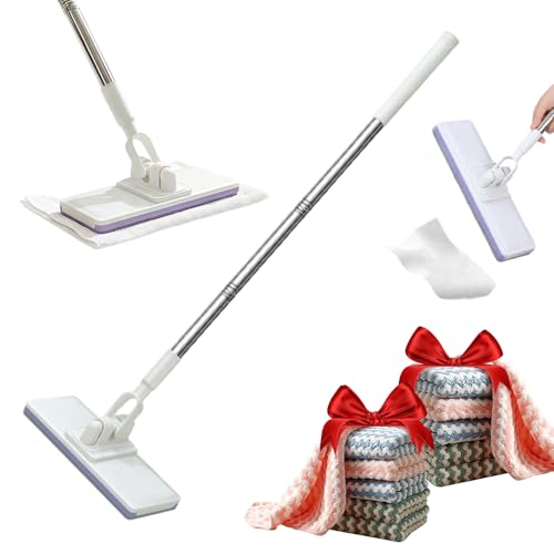 Image of Mops for Floor Cleaning, Hands Free Multi Purpose Flat Mop, Clamp Mop with Dry Cloths, Stainless Steel Handle for Hardwood, Tile, Laminate, Marble, Wall, Window (10 Pieces of Fabric)