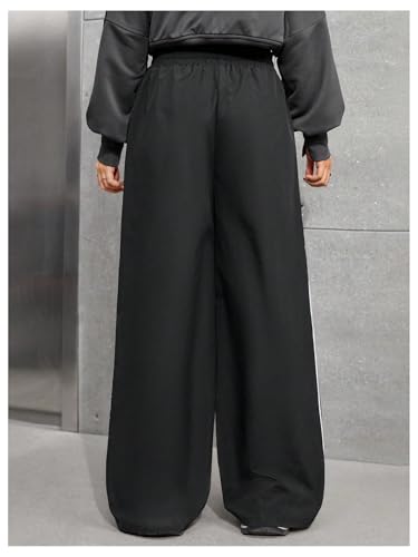 SHENHE Girl's Wide Leg Track Pants Side Stripe Drawstring High Waist Workout Baggy Pants2