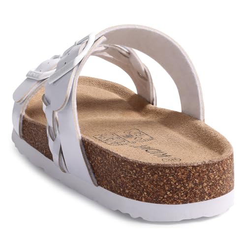 Image of KIDMI Women's Cork Footbed Sandals with Arch Support Comfortable Slip-On Slide Sandals With Adjustable Buckle for Summer