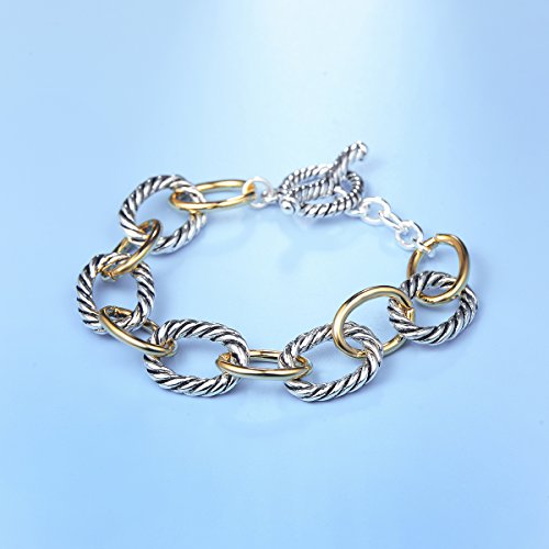 UNY JEWEL Twisted Cable Wire Link Chain Bracelet Two Tone Designer Brand Inspired Women Jewelry Valentine (2 Tone)3