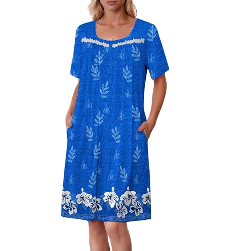 Image of Ekouaer Women Zipper Robe Short Sleeves House Coat Zipper Front Bathrobe Sleepwear with Pockets Housecoat Nightgown