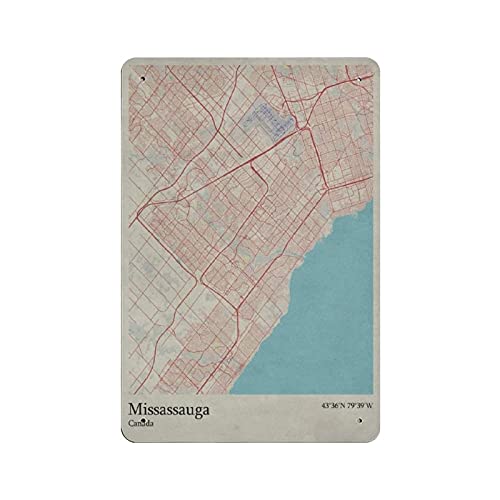 QQIAEJIA Mapas Canadá Ciudad Missassauga Cartel de Chapa Placa de Metal Arte Colgante Hierro Pintura Retro Hogar Cocina Jardín Garaje Decoración de Pared 12"x8"