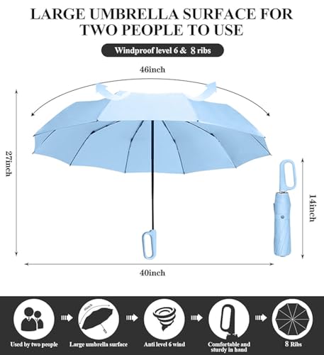 Image of Zemic UV Reversible Umbrella with Novelty Carabiner Handle, Travel-Friendly Umbrellas for Sun & Rain Protection, Windproof Compact, Automatic Open /Close, 8 Dual Ribs, Portable Umbrella for Men and Women