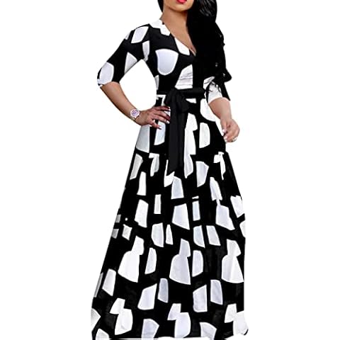 Yajedo Plus Size Maxi Dress for Women 3/4 Sleeve Casual V Neck Printed Formal Dresses, Printeda, X-Large Cover