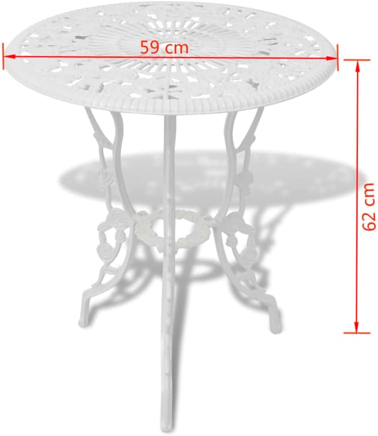 vidaXL Patio Bistro Table and Chair 3 Piece, Garden Table and Chair for Backyard, Bistro Table Set for Park Yard Front Porch Furniture, Cast Aluminum White