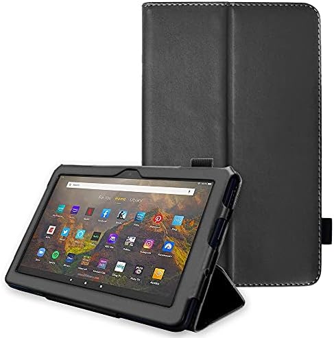 TECHGEAR Smart Case Designed For All New Amazon Fire HD 10" / HD 10" Plus (2021 / 11th Generation) Slim PU Leather Folio Smart Stand Case Cover with Hand Strap & Auto Wake / Sleep [Black]