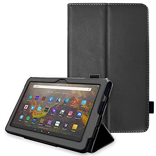 TECHGEAR Neue Fire HD 10 / HD 10 Plus Hülle - PU Leder Slim Hülle mit Ständer, Handschlaufe [Auto Schlaf/Wach] Schutzhülle Tasche für Amazon Fire HD10, HD 10 Plus (11. / 13. Generation 2023/2021)