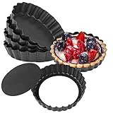 HMIN Mini Tart Pans, Nonstick 4 Inch Mini Quiche Pan Removable Bottom Tart Pan Set of 6 (4-Inch)